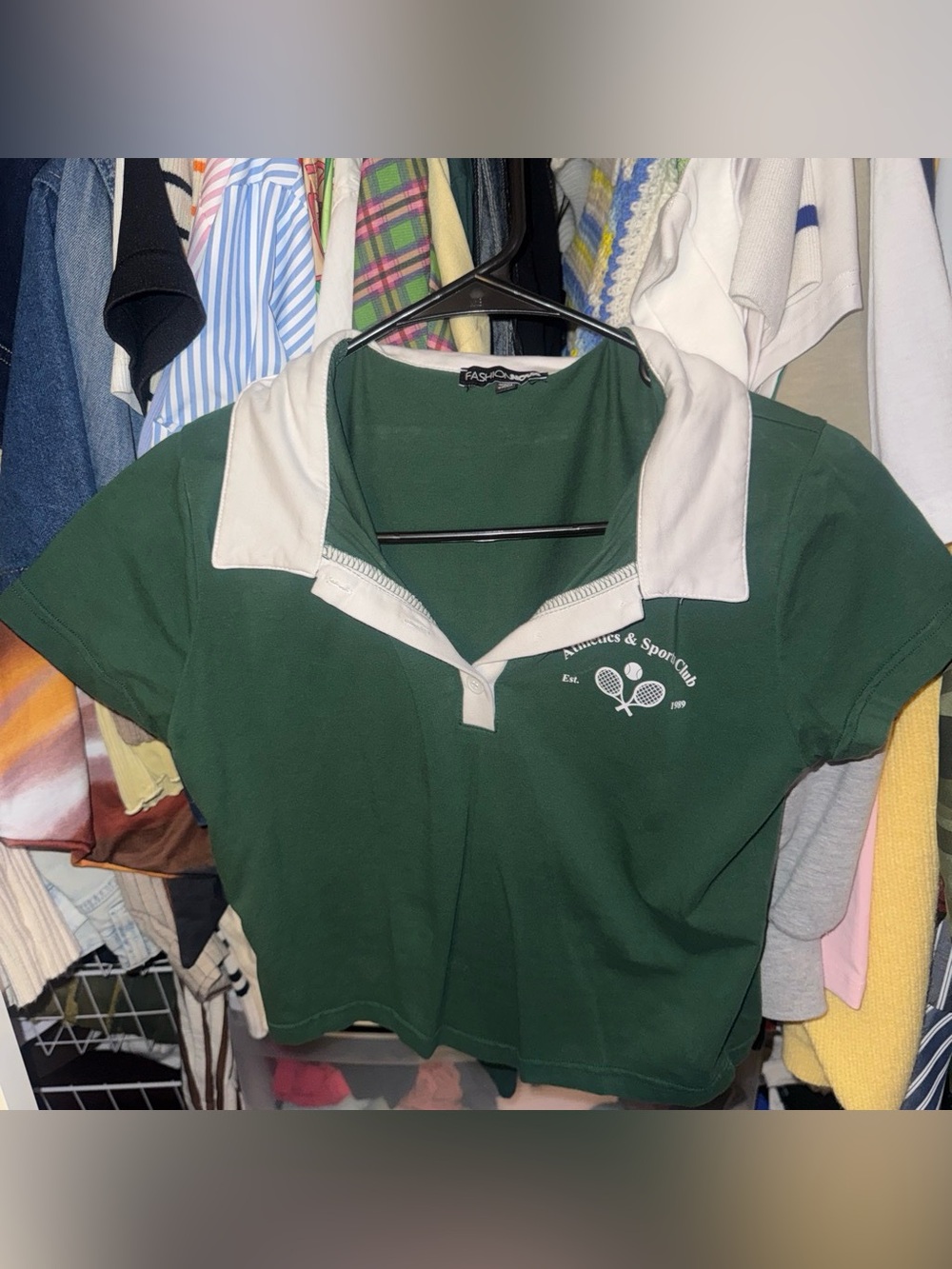 Fashion Nova Forest Green Polo Top with White Contrast Collar